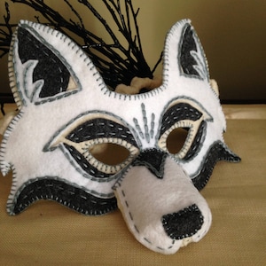 White Wolf Mask Handmade Felt Embroidered Details--Halloween Children Photography Prop Animal Costume