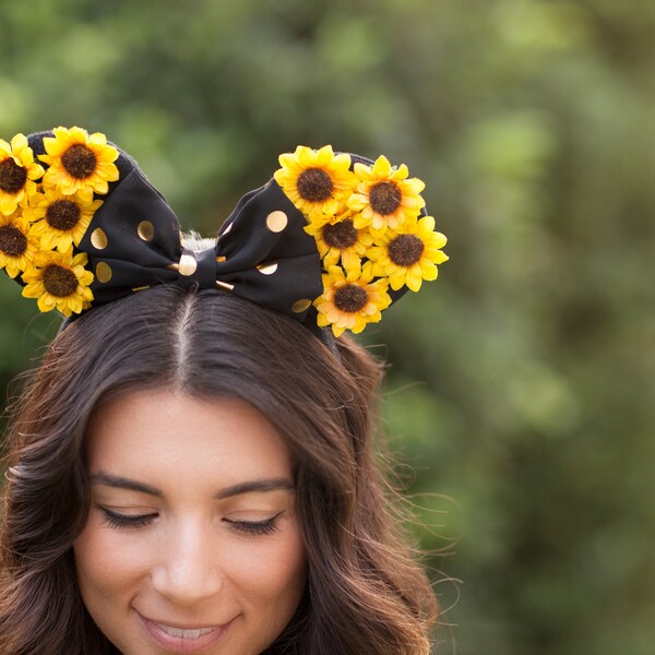 Minnie Ears with Gold Polka Dots Bow