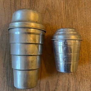 Vintage Aluminum Cocktail Shaker and Measuring Cup with lids