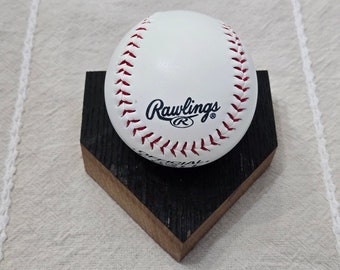 Baseball Display Stand Home Plate Whiskey Barrel Head Bourbon Gift, Unique Handmade Man Cave Rustic Home Bar Décor