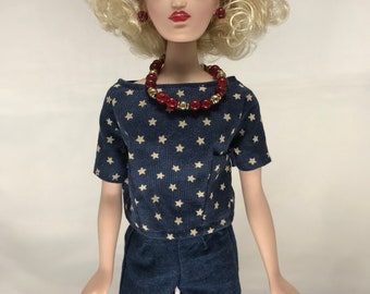 3 piece denim outfit and jewelry for Gene or 16" fashion dolls