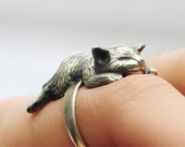 Unique Smiling Silver Sleeping Cat Ring Gift For Crazy Cat Lover Lady Valentines Birthday A Cat Napping In The Afternoon by IONA SILVER