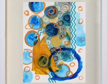 Abstract Interior 19 - mixed media collage, original art, fine art work on paper, abstract art, modernist, framed artwork