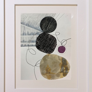 Abstract Interior 83 - mixed media collage, original art, fine art work on paper, abstract art, modernist, framed artwork