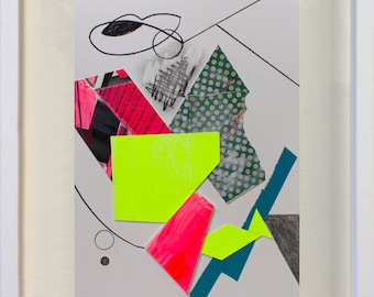 Abstract Interior 67 - mixed media collage, original art, fine art work on paper, abstract art, modernist, framed artwork