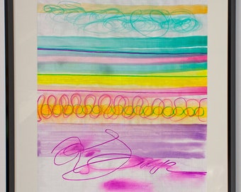 Stacked Horizons (&) - original art, watercolor, pastel, drawing, fine art work on paper, abstract art, framed artwork