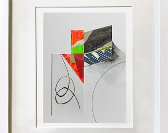 Abstract Interior 82 - mixed media collage, original art, fine art work on paper, abstract art, modernist, framed artwork