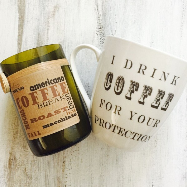 Coffee lovers gift set.. Coffee candle and coffee mug