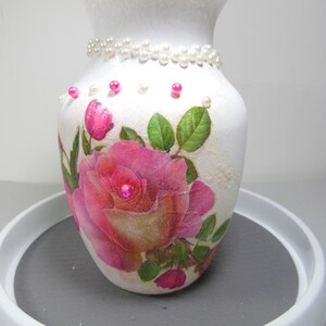Decoupaged roses on hand painted  vase