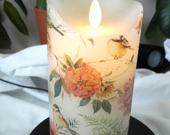Spring LED bird themed wax Candle  - 6 in.