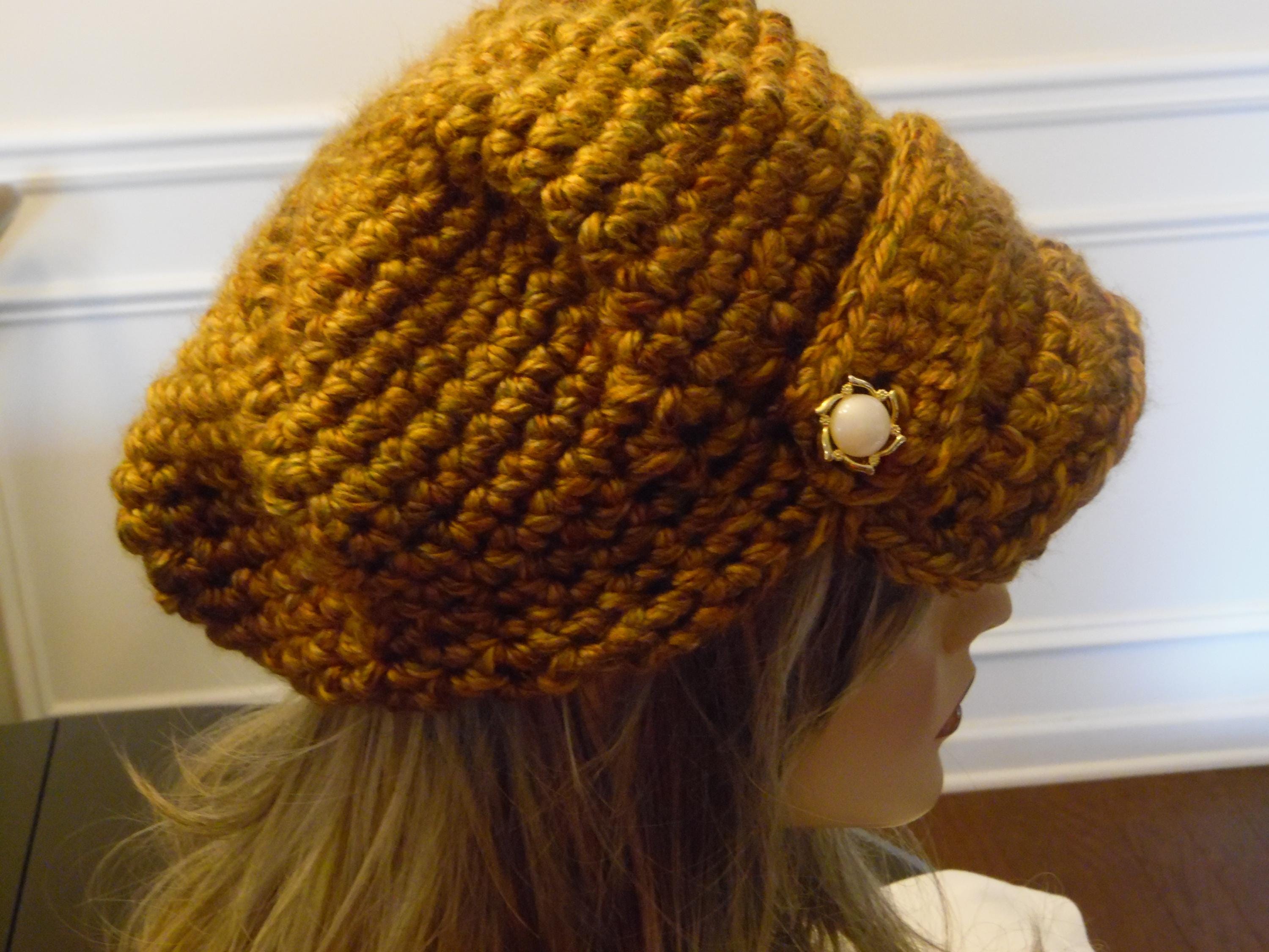 Crochet Newsboy Hat: Autumn Brown Chunky Yarn Women