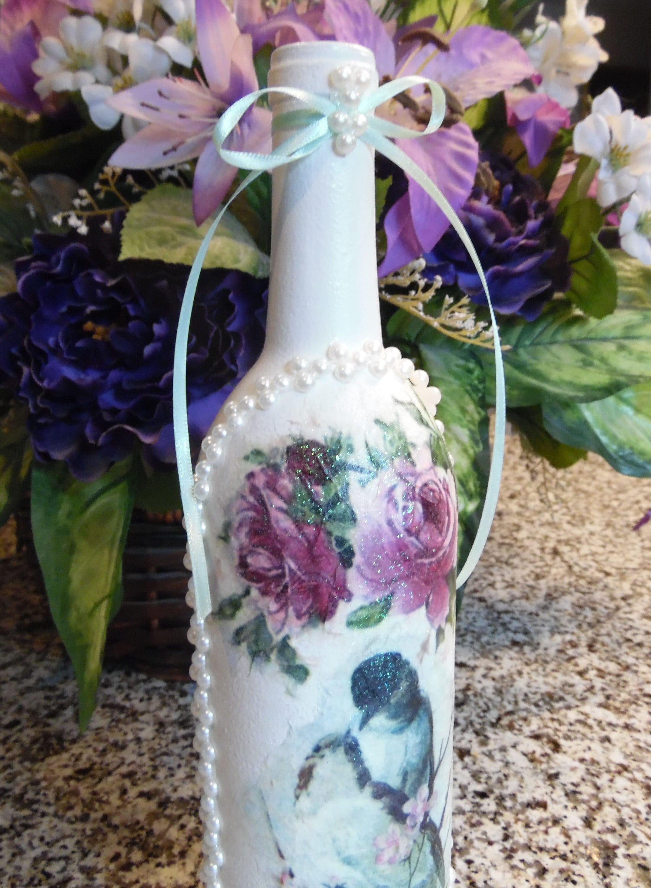 Illuminated Wine Bottle with flowers