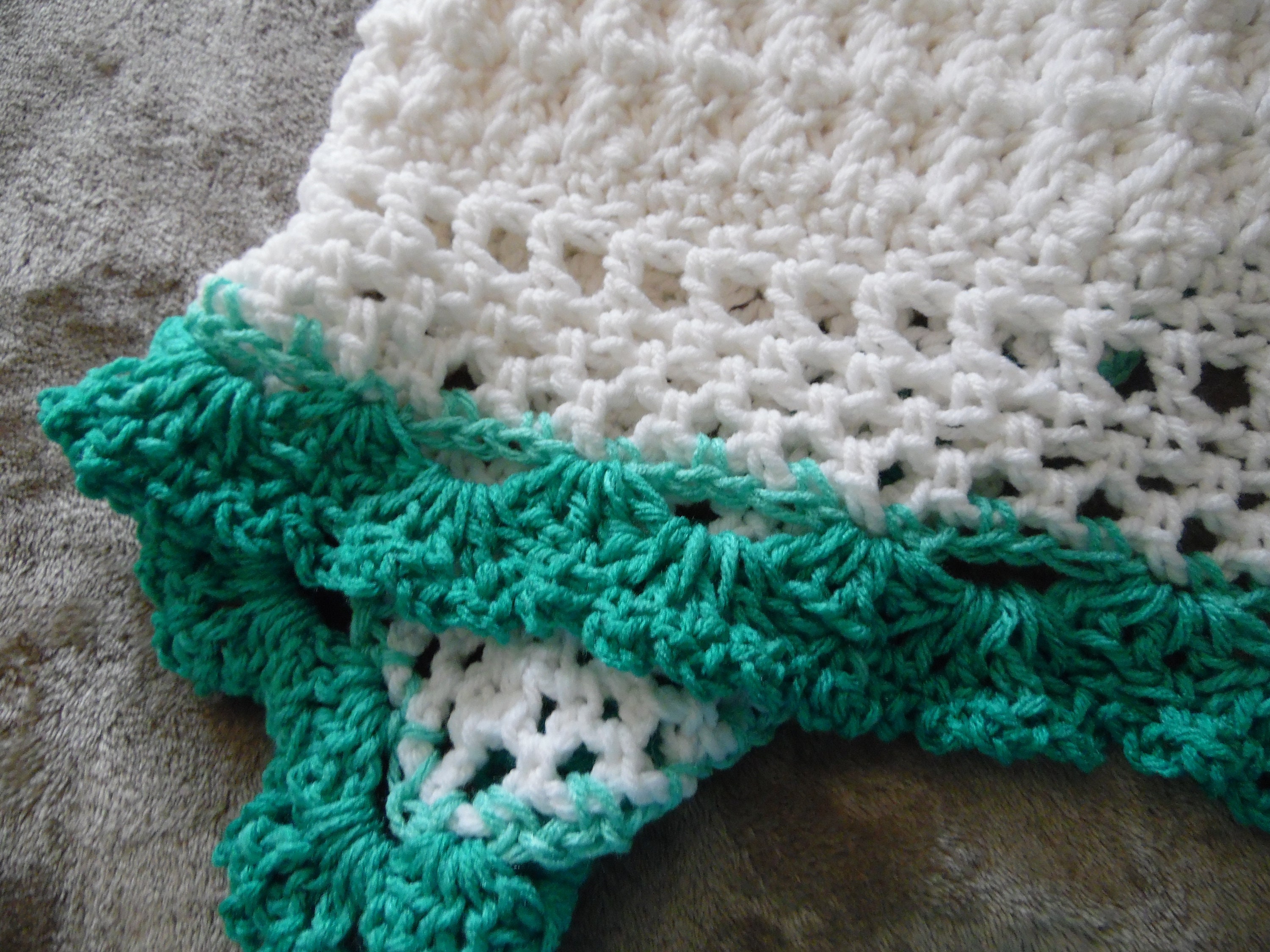 Crochet baby blanket double ruffle border white with green Etsy