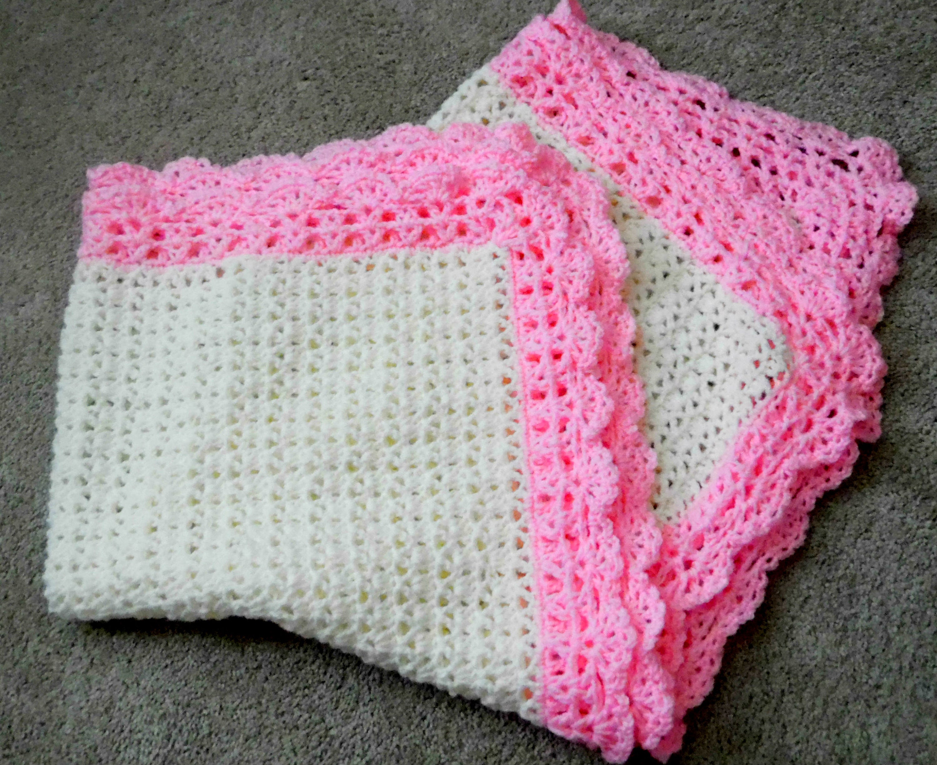 Crochet baby blanket double ruffle border white/pink trim Etsy