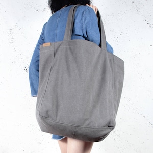 Große Canvastasche - Weekendertasche - Wochenendtasche | Graue Tasche, vegan