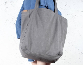 Large canvas bag - weekender bag - overnight bag | Vegan tote bag, grey tote