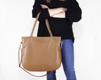 Vegan leather tote bag with zipper | Vegan gift | Casual handbag, simple purse