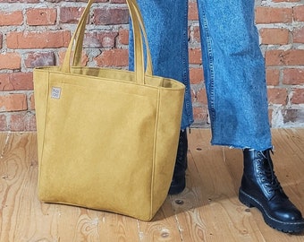 Bolso de mano eco nubuck mostaza, bolso hobo amarillo, bolso tote oversize, regalo para niña, bolso bestie, tamaño perfecto, trabajo artesanal, resistente al agua