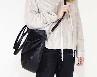 Tote bags for women • Work bag, messenger bag • Vegan • Gift for her • Crossbody & shoulder bag. Classy, durable faux leather black handbag