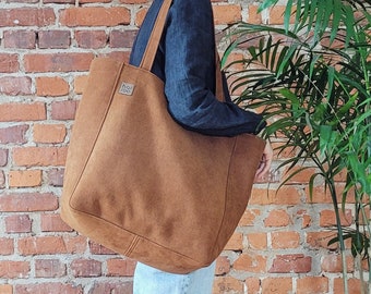 Oversized roestige tas, alledaagse handtas, waterdichte veganistische nubuck, stadstas, tas voor de hele dag, hoge kwaliteit, schoudertas, cadeau voor haar