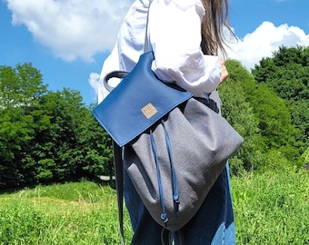 Vegan blue backpack, recycled textile, zero waste, gift for boho girl, hippie style, high quality, everyday use