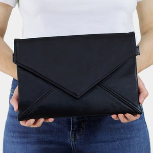 Clutch Bag Envelope Black Perforated Vegan Leather Bag Faux 