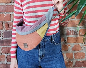 Meerkleurig heuptasje, canvas tas, veganistische heuptas, crossbody tas, knoedelzak, slingbag, geen afval