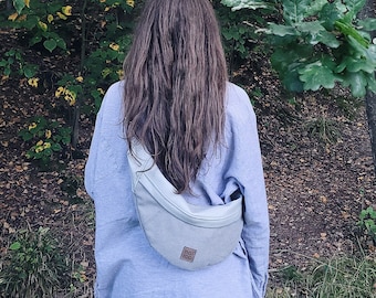 Light grey fanny pack, vegan sling bag, waist bag, city bag, gift for girl, high quality, bum bag