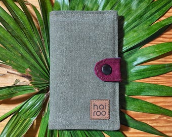 Cartera vaquera de lona verde reciclada, bolso vegano minimalista con cremallera hecho a mano, monedero de algodón