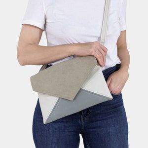 Vegan clutch bag, envelope purse beige, ecru, grey Bridesmaid, bride clutch, for wedding small handbag with adjustable, detachable strap image 1