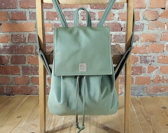 Grüner Alltagsrucksack, Samtrucksack, handgefertigter, urbaner veganer Rucksack, Geschenk für Sie, wasserabweisend