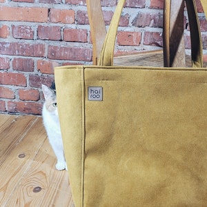 Handmade Mustard Vegan Nubuck Tote Bag: Waterproof Oversize City Bag