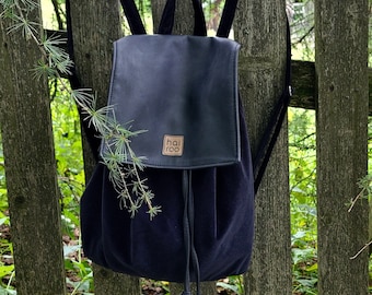 Black velvet backpack, women backpack purse, vegan rucksack, high quality, water repellent
