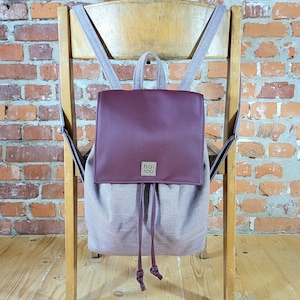 Sac à dos rose poudré, sac à dos en matériau recyclé, sac à dos végétalien, sac à biscottes souple, bordeaux, haute qualité, fabriqué à la main