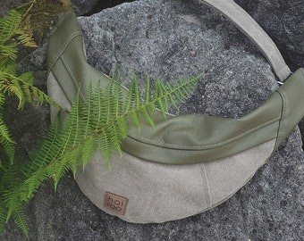 Riñonera de lona verde: bolso bandolera de piel ecológica