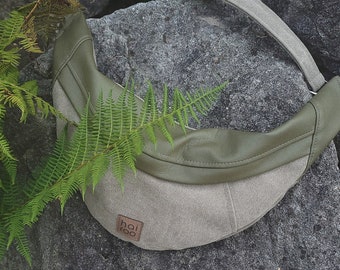 Marsupio verde, borsa a tracolla color kaki, marsupio in cotone, borsa vegana, regalo per lei, ecopelle, artigianale