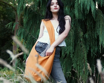 Bolso bandolera bohemio de piel sintética amarillo con cremallera