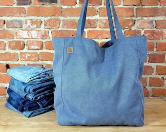 Dark blue tote canvas bag, fabric handbag, Shopping bag, unisex vegan tote, high quality gifts, Cruelty free