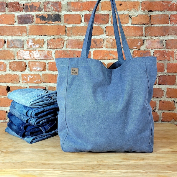 Dark blue tote canvas bag, fabric handbag, Shopping bag, unisex vegan tote, high quality gifts, Cruelty free