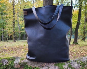 Large shoulder bag , simple vegan leather bag, minimalist handbag, quality  faux leather tote