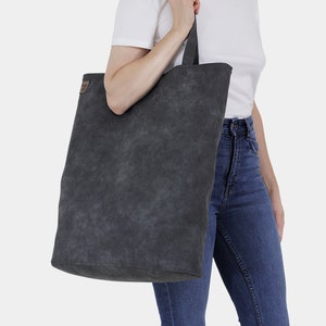Torba na zakupy do noszenia na co dzień - Szara torba z zamkiem błyskawicznym | Mega shopper