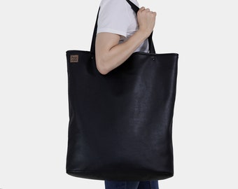 Large tote bag, shopper bag • Oversized vegan leather black tote bag • Extra large tote bag, aesthetic, trendy tote bag, laptop bag