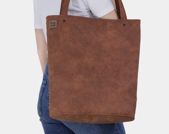 Vegan Leather Tote Bag: Large Zippered Shopper, Fall Fashion, Rusty handbag