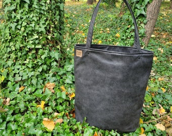 Everyday simple tote bag, Basic handbag, Back to school, Vegan graphite leather tote bag, Handcrafted shopper bag