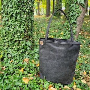 Sac fourre-tout simple de tous les jours, sac à main basique, rentrée des classes, sac fourre-tout en cuir graphite végétalien, sac cabas fabriqué à la main