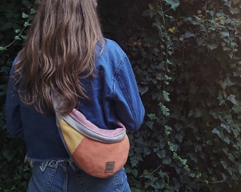 Colorful canvas fanny pack, Zero waste bag, hippie bum bag, crossbody bag, dumpling bag, sling bag