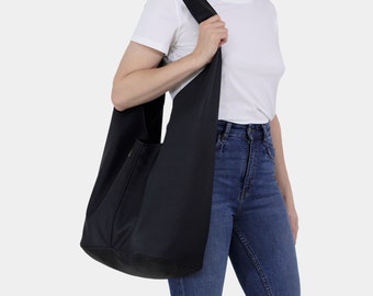 Sac hobo végétalien : sac à bandoulière souple en similicuir noir