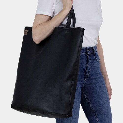 Vegan Black Zipper Tote Bag Gifts Under 20 Work Bag Women Etsy