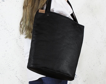 Vegan tote bag - Shopper bag - Casual handbag, school bag, black shoulder bag