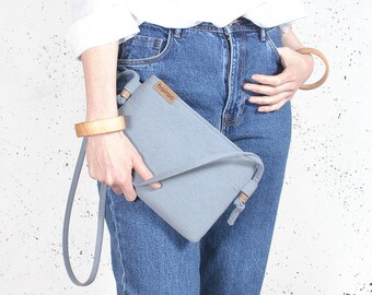 Nodo bag S Clutch bag blue vegan bag polyester with cotton handbag shoulder strap pocket zipped wedding purse bridesmaid bridal evening gift